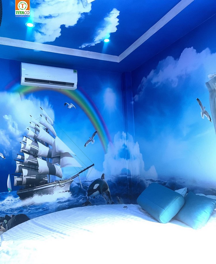 Tranh dán tường bầu trời đại dương trang trí phòng ngủ